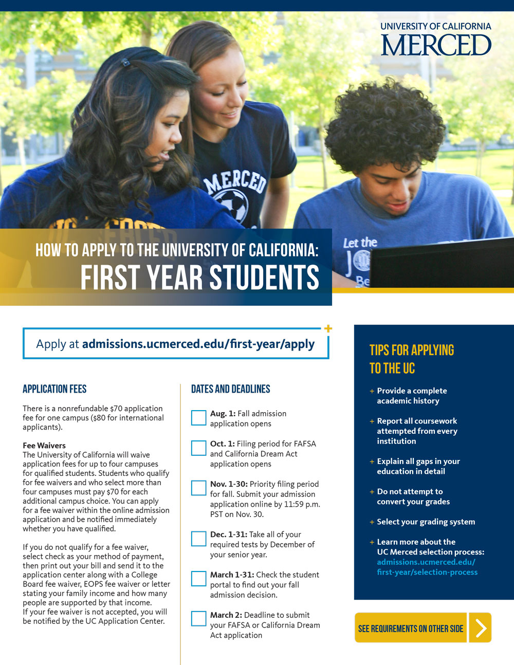 UC Merced How to Apply Flyer - First Year Students